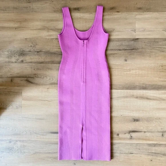 Hervé Léger bright pink Ottoman scoop neck sleeveless bodycon midi dress - Small - Picture 6 of 7